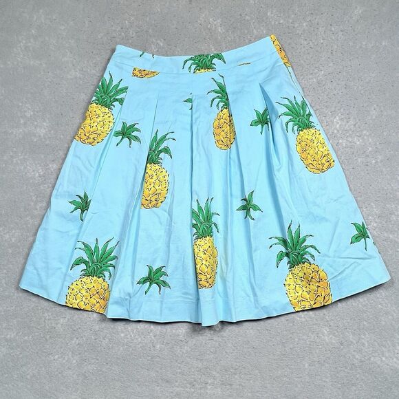 RSVP By Talbots Skirt Womens Size 10P Pineapples Print Aqua A-Line Pleats Blue - Picture 6 of 11